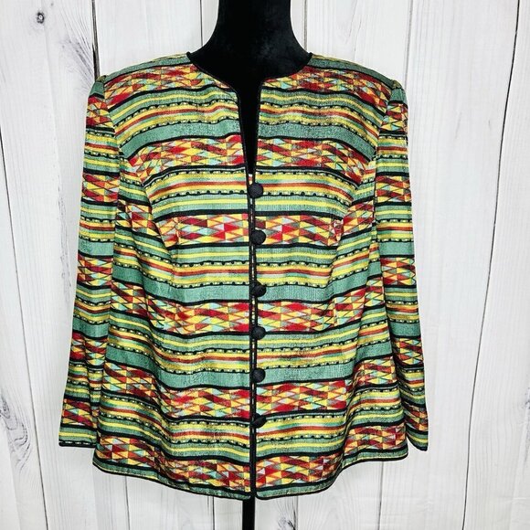 Adrianna Papell Jackets & Blazers - Adrianna Papell 100% Silk Jacket Sz 16 Geometric Multicolor Lined Vintage